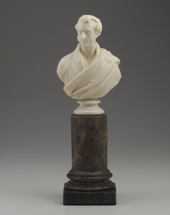 Bust of a Man wearing a loosely draped cloak with round pin, possibly Alan Cunningham or John Forbes