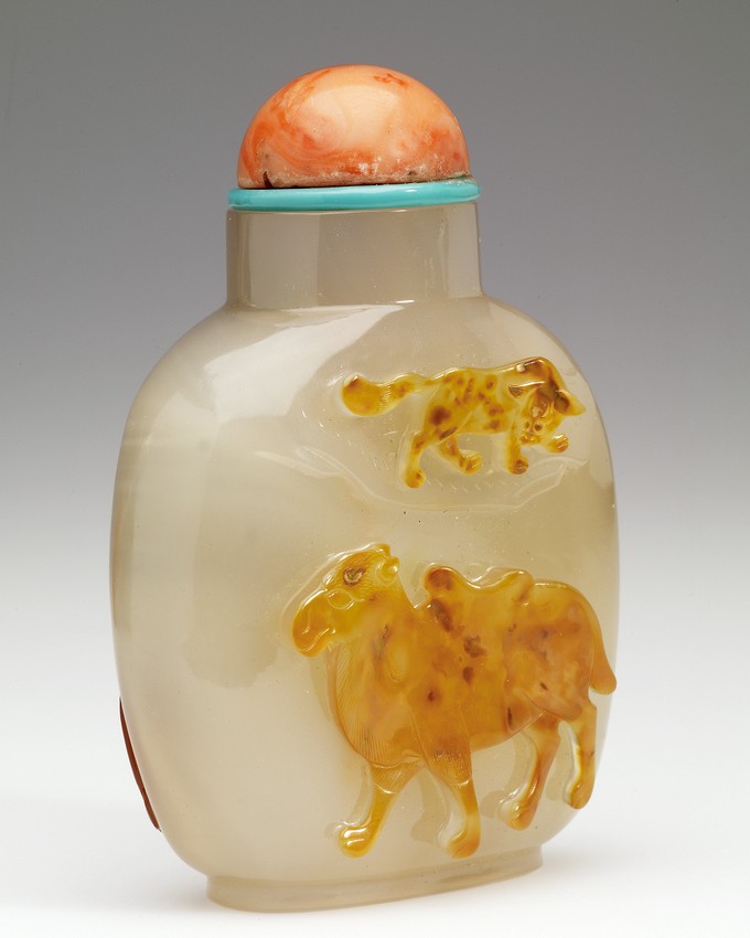 Snuff Bottle with a Camel and Monkey