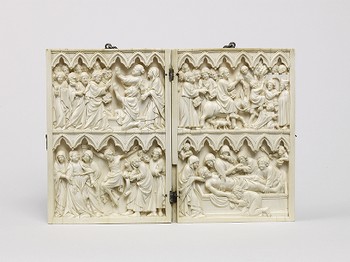 Diptych: The Raising of Lazarus and The Crucifixion, and The Entry into Jerusalem and The Entombment