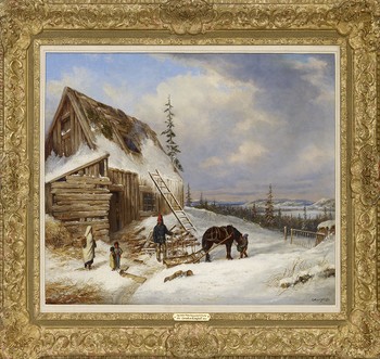 Log Cabin, Winter Scene, Lake St. Charles