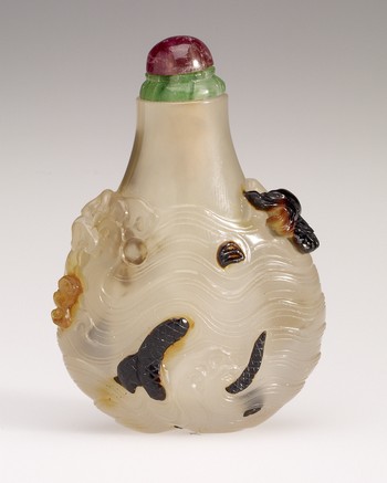 Snuff Bottle, with carved dragon among waves