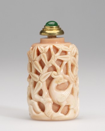 Snuff Bottle, with carved birds and bamboo