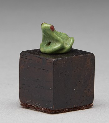 Egyptian Bright Apple Green Amulet of a Frog