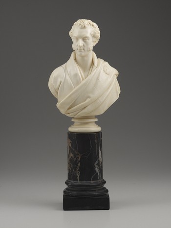 Bust of a Man wearing a loosely draped cloak with round pin, probably Alan Cunningham or John Forbes