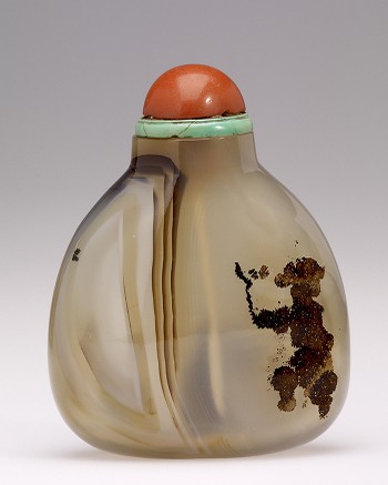 Snuff Bottle with a European, Butterfly, Monkey and Bee