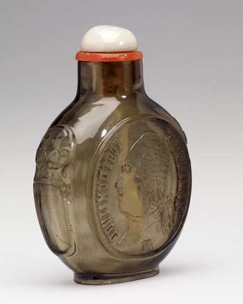 Snuff Bottle carved with a  Spanish coin on each side