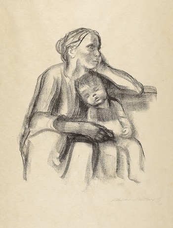 Arbeiterfrau mit schlafendem Jungen