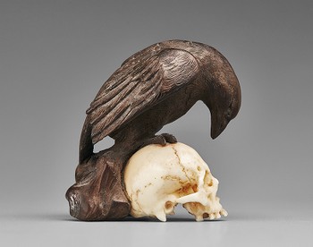 Netsuke Raven Perched on a Skull