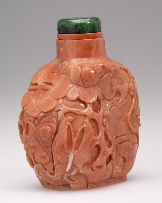 Snuff Bottle, with carved flowers and butterflies