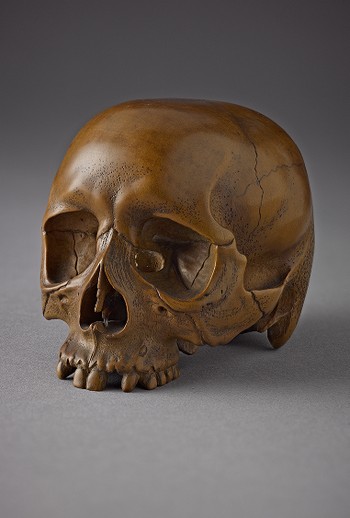 Large Boxwood Okimono of a Human Skull