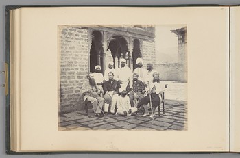 [Chamba; Group Portrait with Samuel Bourne and the Raja of Chamba and his Retainers]   from The Sutlej - Indian Groups etc.