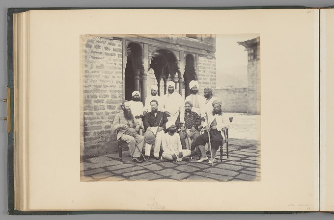 [Chamba; Group Portrait with Samuel Bourne and the Raja of Chamba and his Retainers]   from The Sutlej - Indian Groups etc.