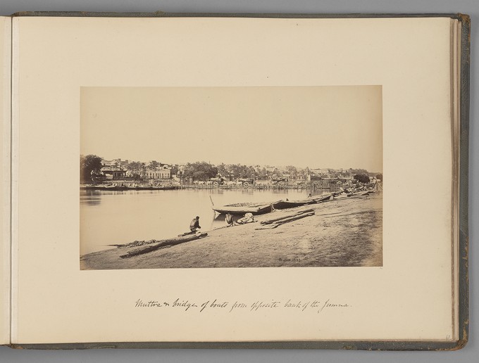 [Muttra and bridge of boats from opposite bank of the Jumma]   from Indian Views