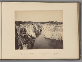 [View of marble rocks on the Nerbudda, from the top of the rocks near the Cataract]   from Indian Views