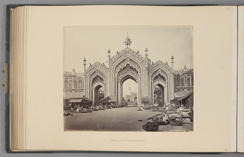 [Lucknow; Gateway of the Hooseinabad Bazaar]   from Indian Architecture and Scenery, Vol. 1