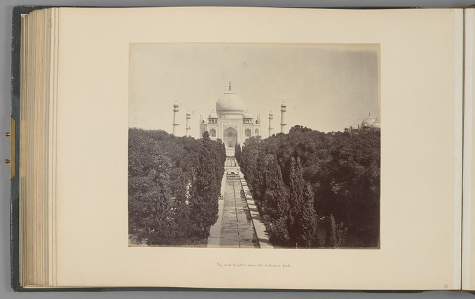 [Agra; Taj and Garden, from the Entrance Gate]   from Indian Architecture and Scenery, Vol. 1