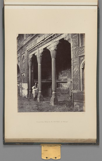 [Agra; Carved Stone Pillars in the Old Palace of Jahangir]   from Indian Architecture and Scenery, Vol. 1