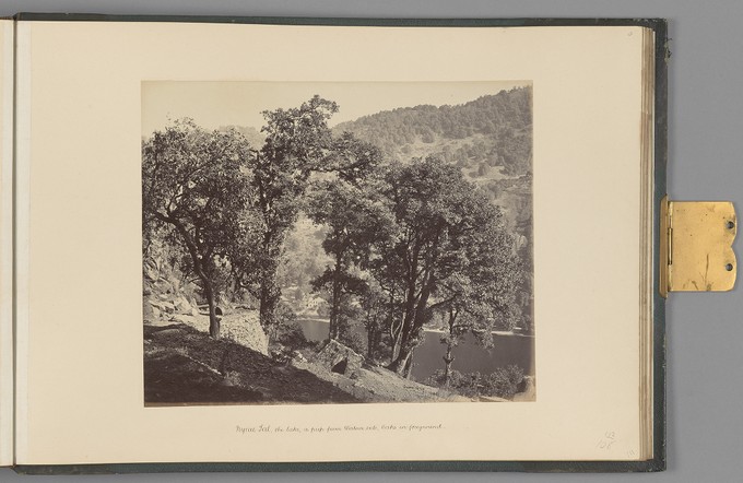 [Nynee Tal; The lake, a peep from Western side, oaks in foreground]   from Himalayas