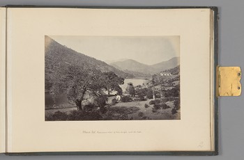 [Bheem Tal; Picturesque view of trees, temple, and the lake]   from Himalayas