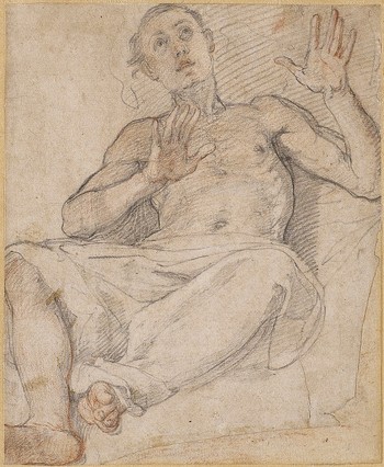 Seated Youth with his Arms Raised in Horror