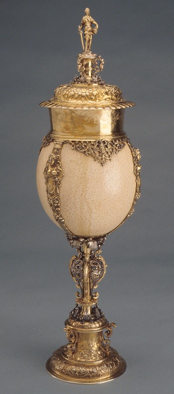 Ostrich Egg Cup and Cover: Judith Holding the Head of Holofernes