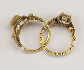 Gimmel (twin) Ring: Cherub with Hourglass, and Skull and Devil with Cloven Hoof