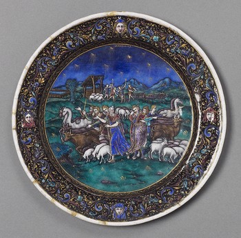 One of a Set of Twelve Plates: Scenes from Genesis [Abraham and Lot separating their herds and going into Canaan and Jordan]