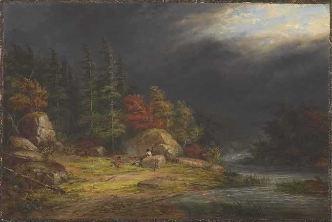 Indian Hunters at Campfire, Storm Approaching