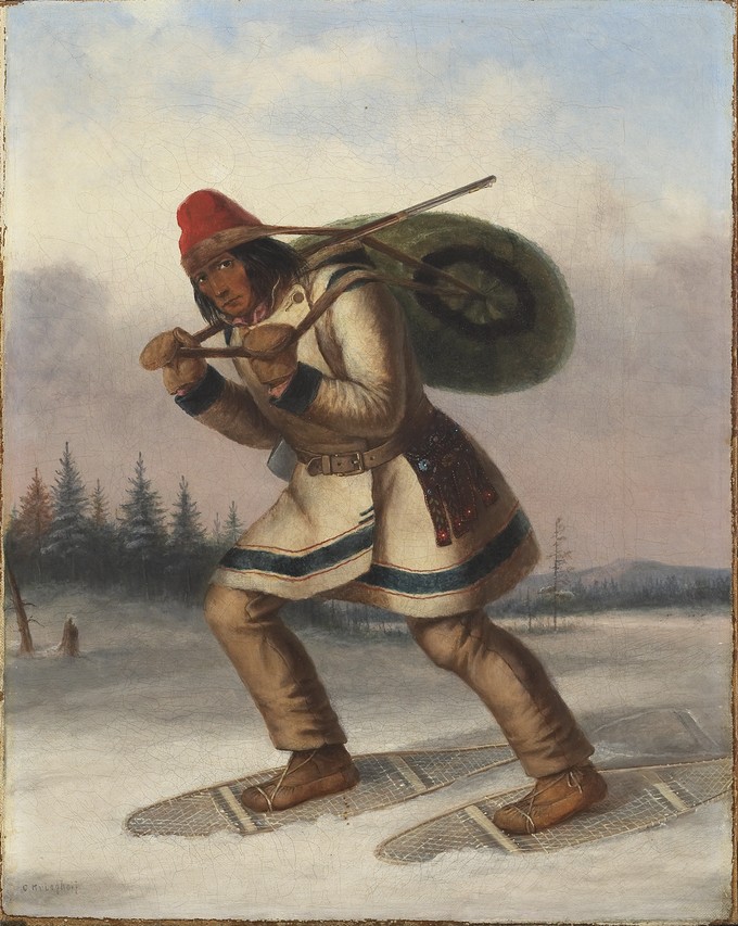 Indian Trapper on Snowshoes
